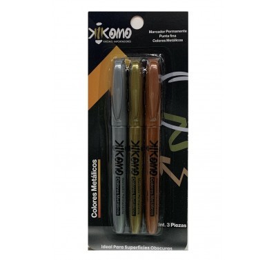 Marcador permanente colores metalicos Kikomo punto fino con 3 piezas