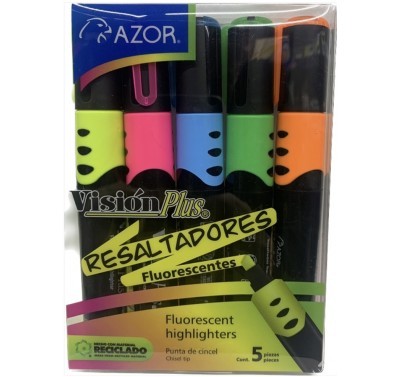 Resaltador vision plus fluorescente cartera con 5 piezas surtido Azor