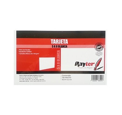 Tarjeta 5 x 8 blanca con 100 piezas Rayter